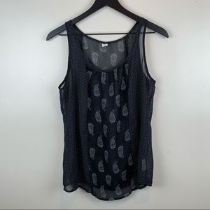 Old Navy Sheer Black White Paisley Tank Medium